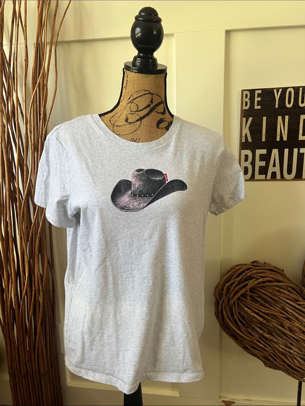 Levi's Light Gray Tee with Black Cowboy Hat Graphic
